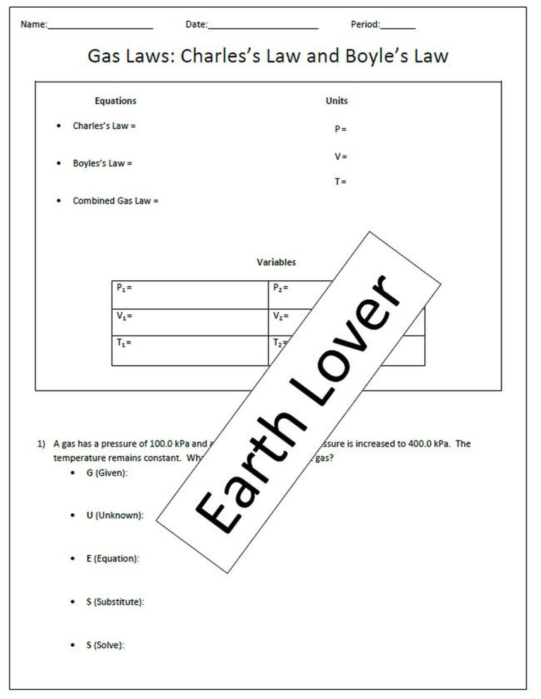 Combined Gas Law Worksheet