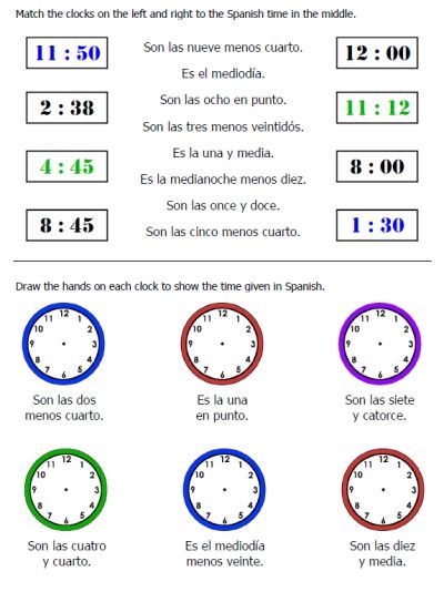 Free Printable Telling Time Worksheets In Spanish