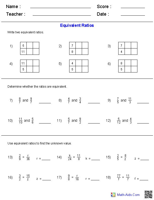 Equivalent Ratios Worksheet