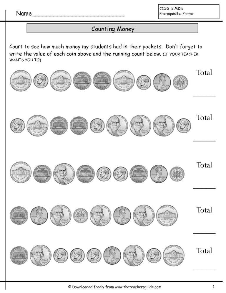 Counting Coins Worksheets