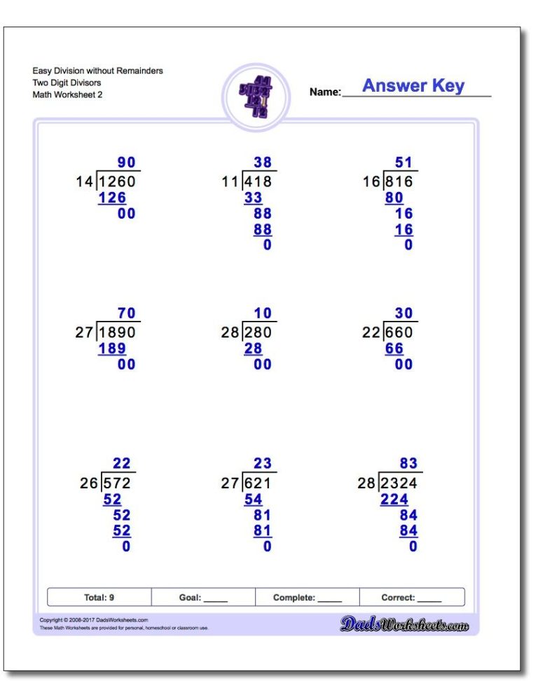 Long Division Problems And Answers