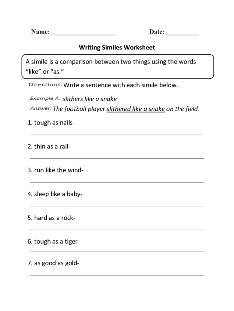 Similes Worksheet