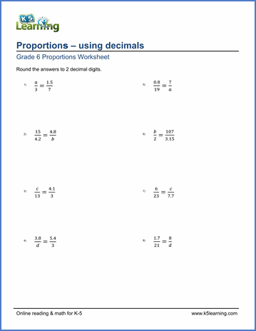 Proportions Worksheet