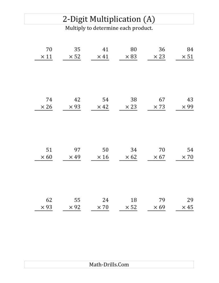 2 Digit By 2 Digit Multiplication