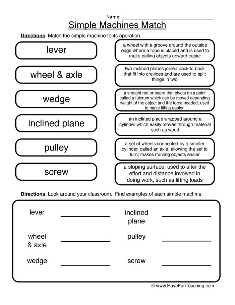 Simple Machines Worksheet