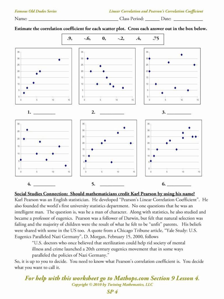 Scatter Plots And Lines Of Best Fit Worksheet