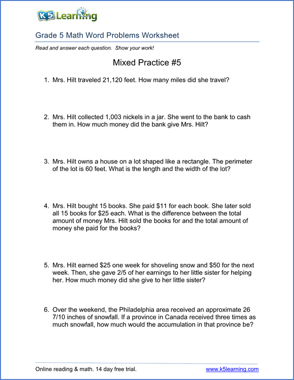 Multiplication Word Problems Grade 5