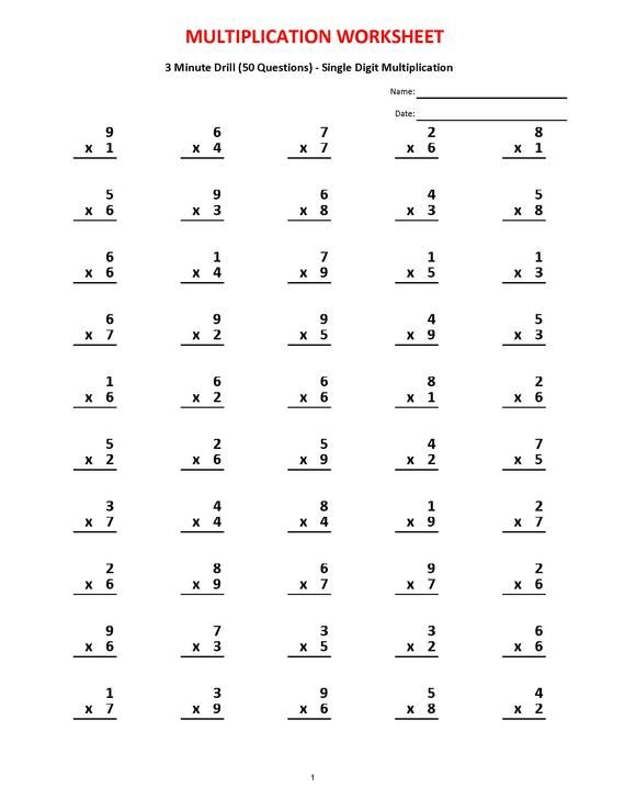 Multiplication Drills Pdf