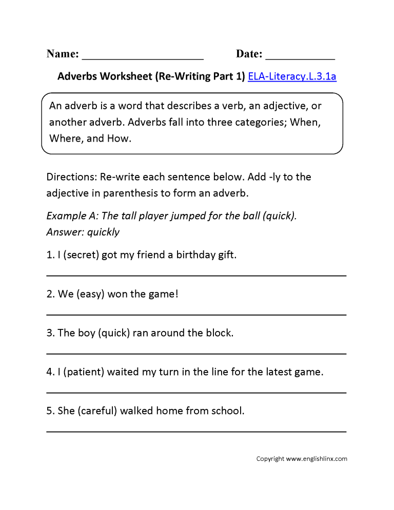 Adverb Worksheets Pdf