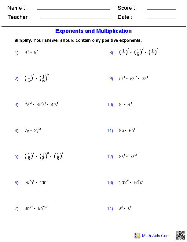 Simplifying Exponents Worksheet