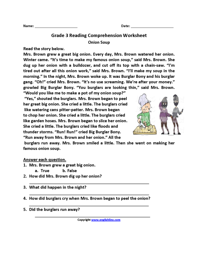 Comprehension Worksheets 3rd Grade