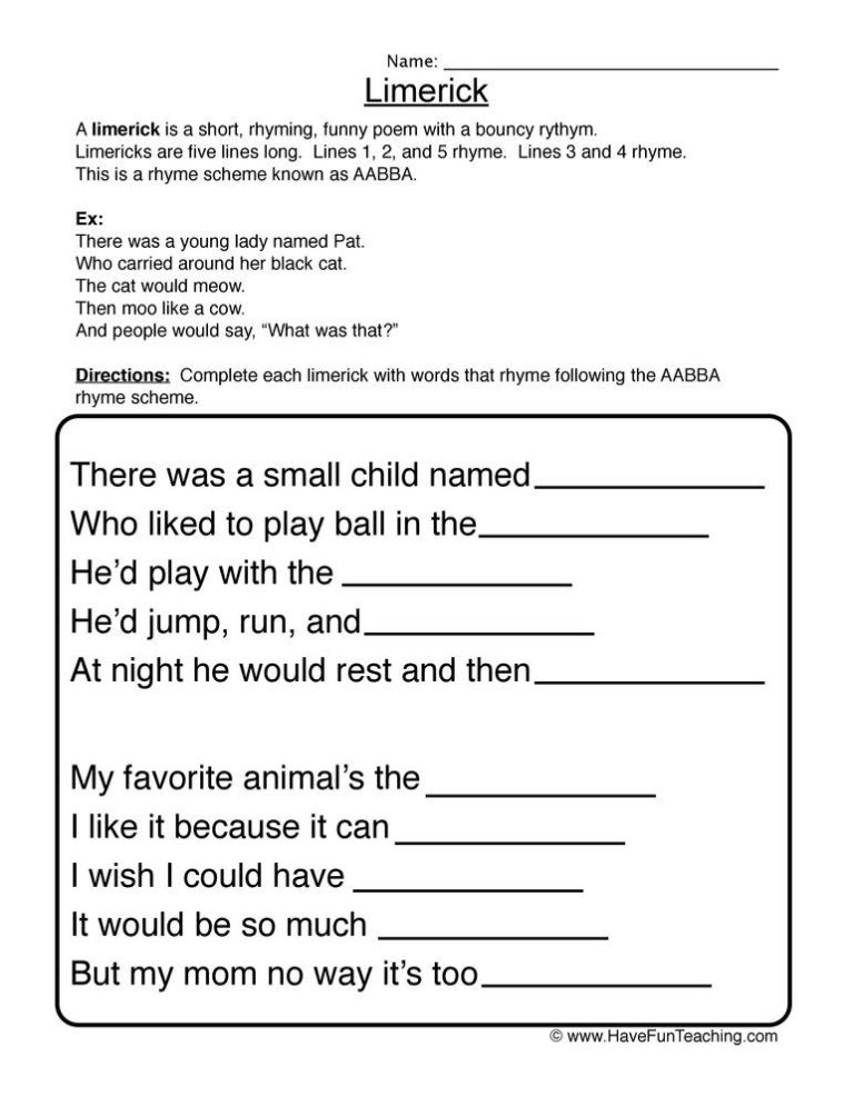 Poetry Worksheets