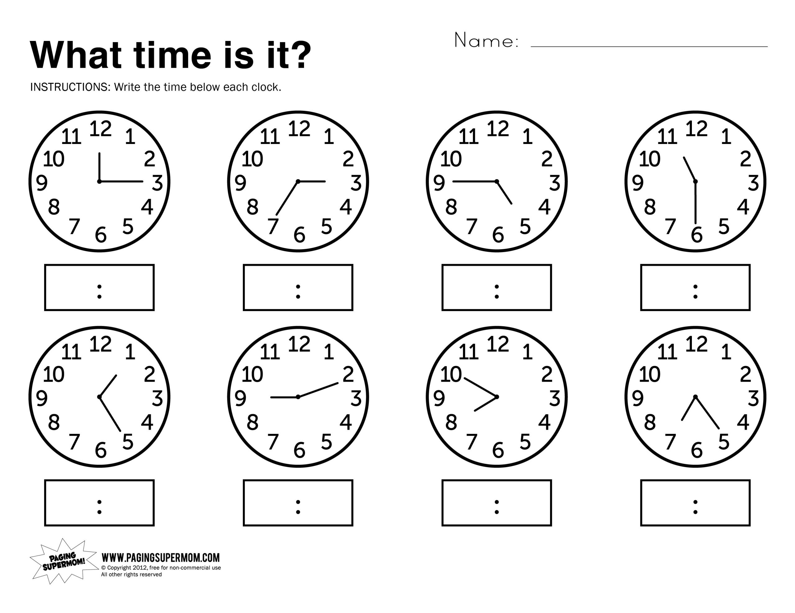 Free Printable Practice Telling Time Worksheets