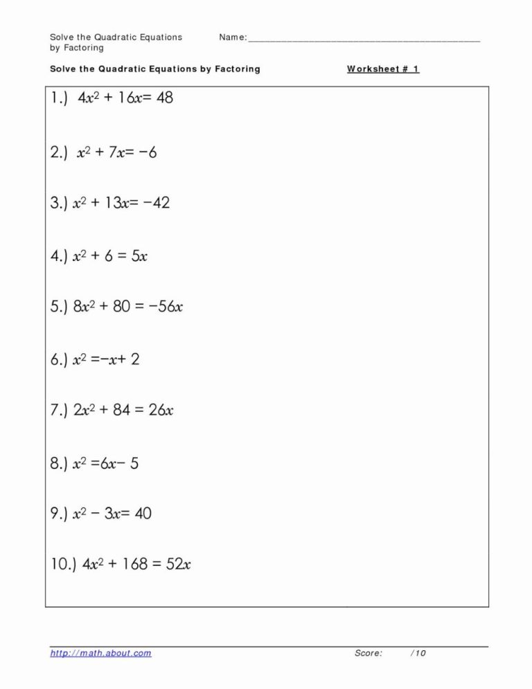 Factoring Worksheet