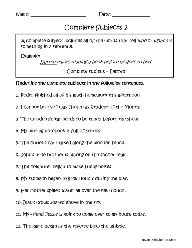 Subject Predicate Worksheet