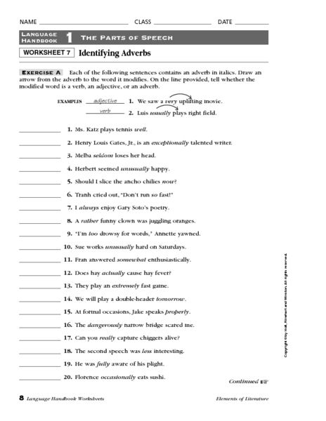 Grade 7 Adverbs Worksheets Pdf With Answers