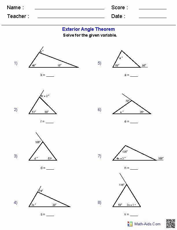 Exterior Angle Theorem Worksheet