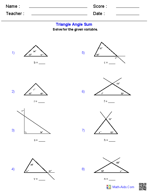 Worksheet Triangle Sum And Exterior Angle Theorem