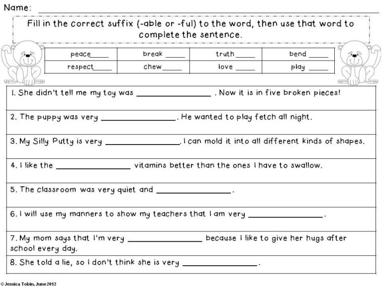 Suffixes Worksheets