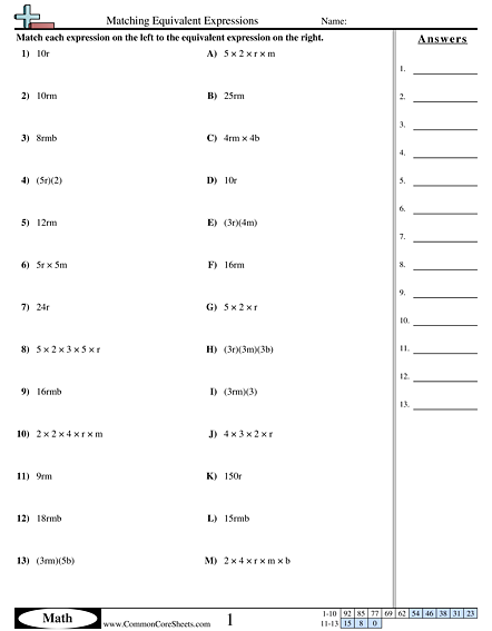 Equivalent Expressions Worksheet