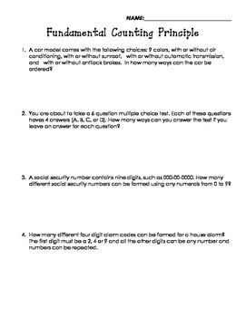 Fundamental Counting Principle Worksheet