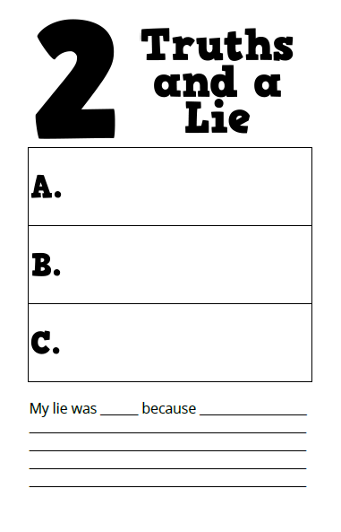 Two Truths And A Lie Worksheet