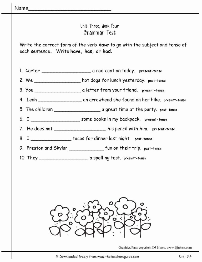 English Grammar Worksheets For Grade 2 With Answers Pdf