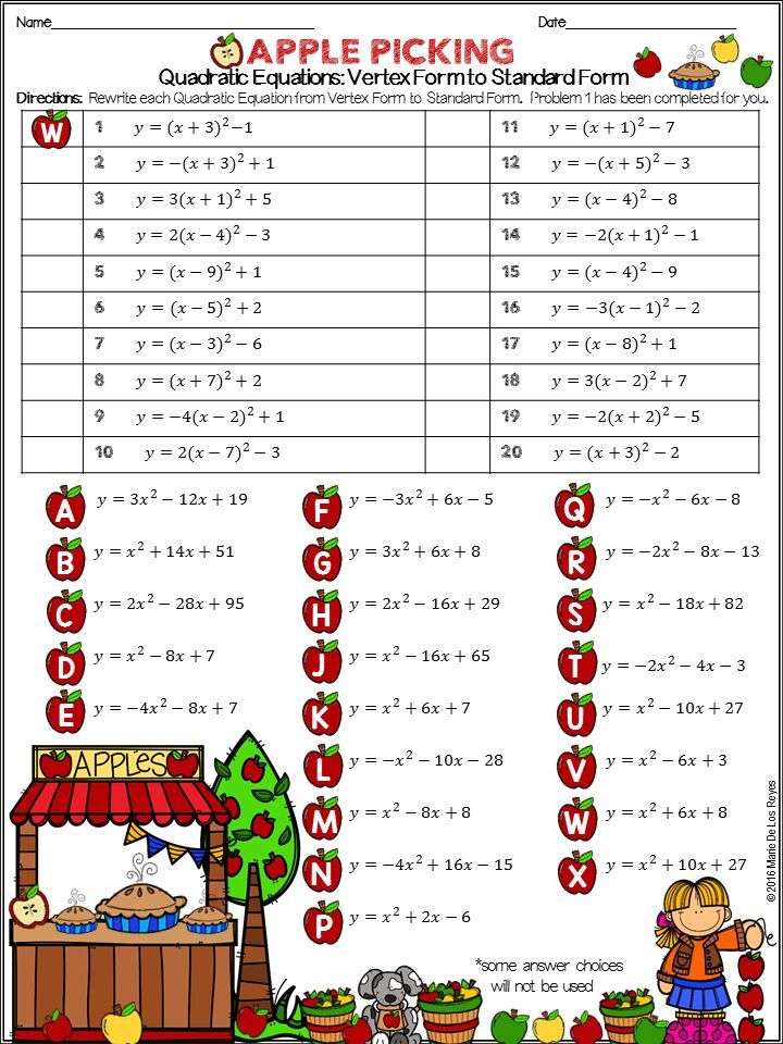 Standard Form To Vertex Form Worksheet