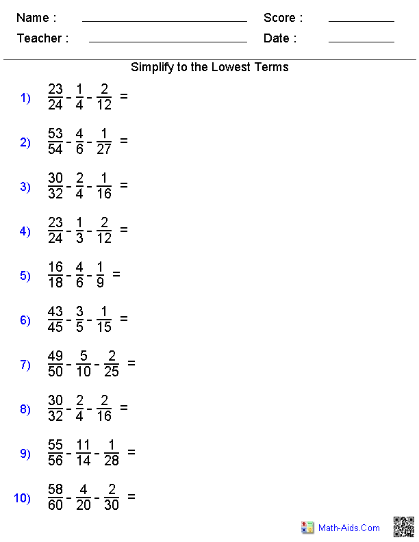 Math Aids Fractions