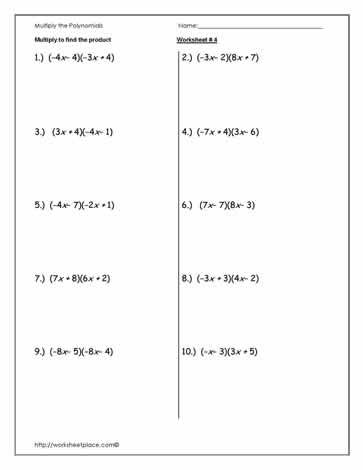 Multiplying Polynomials Worksheet