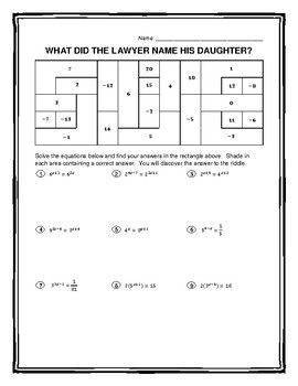 Solving Exponential Equations Worksheet