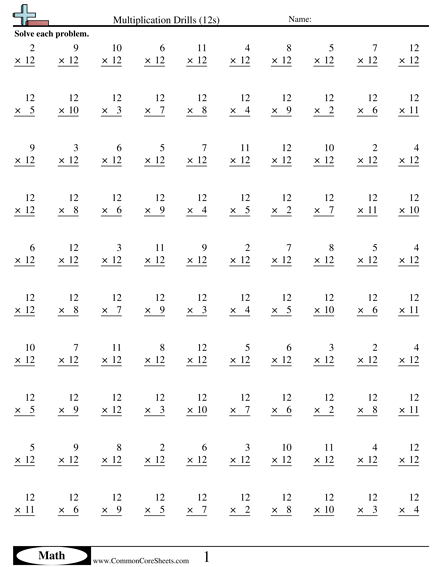 Multiplication Drill Worksheets