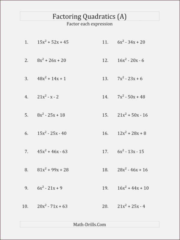 Factoring Practice Worksheet