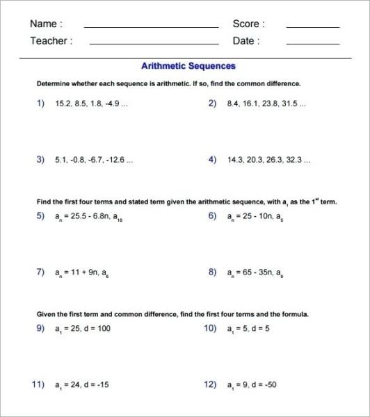 Arithmetic And Geometric Sequences Worksheet