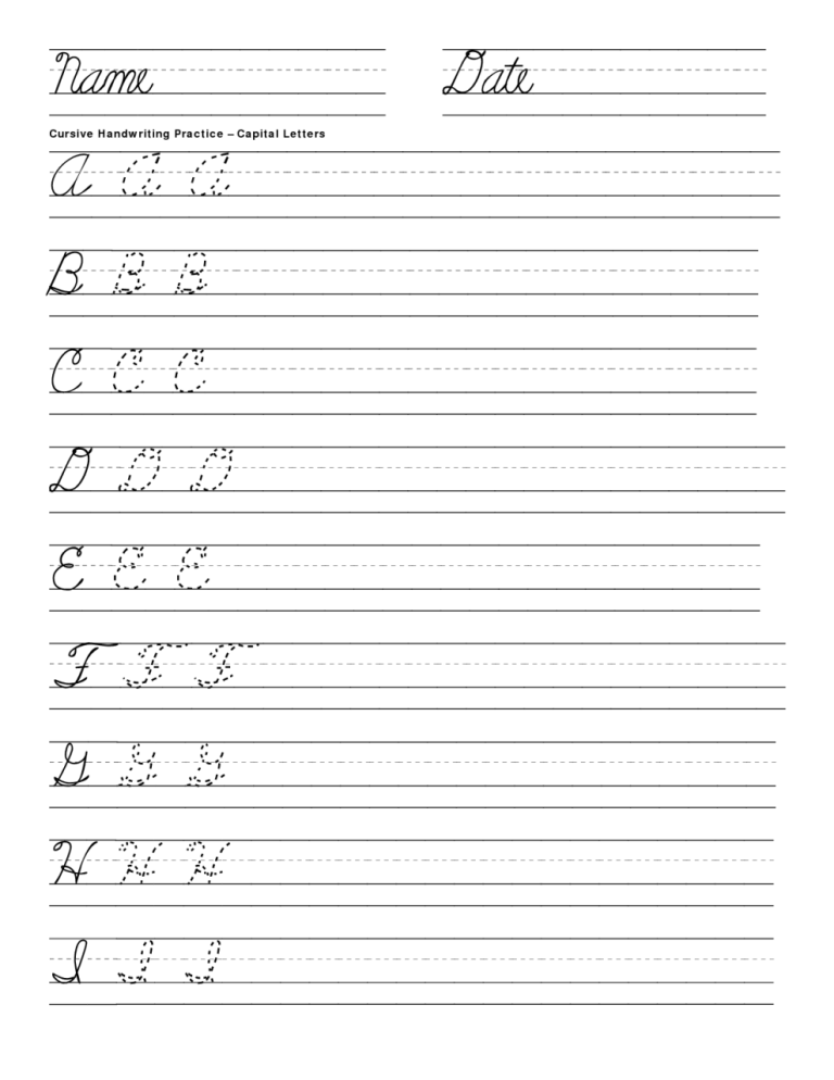 Cursive Practice Sheets