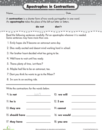 Contractions Worksheet