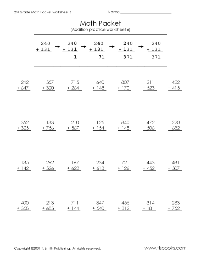 Printable 2nd Grade Math Worksheets Pdf Packet