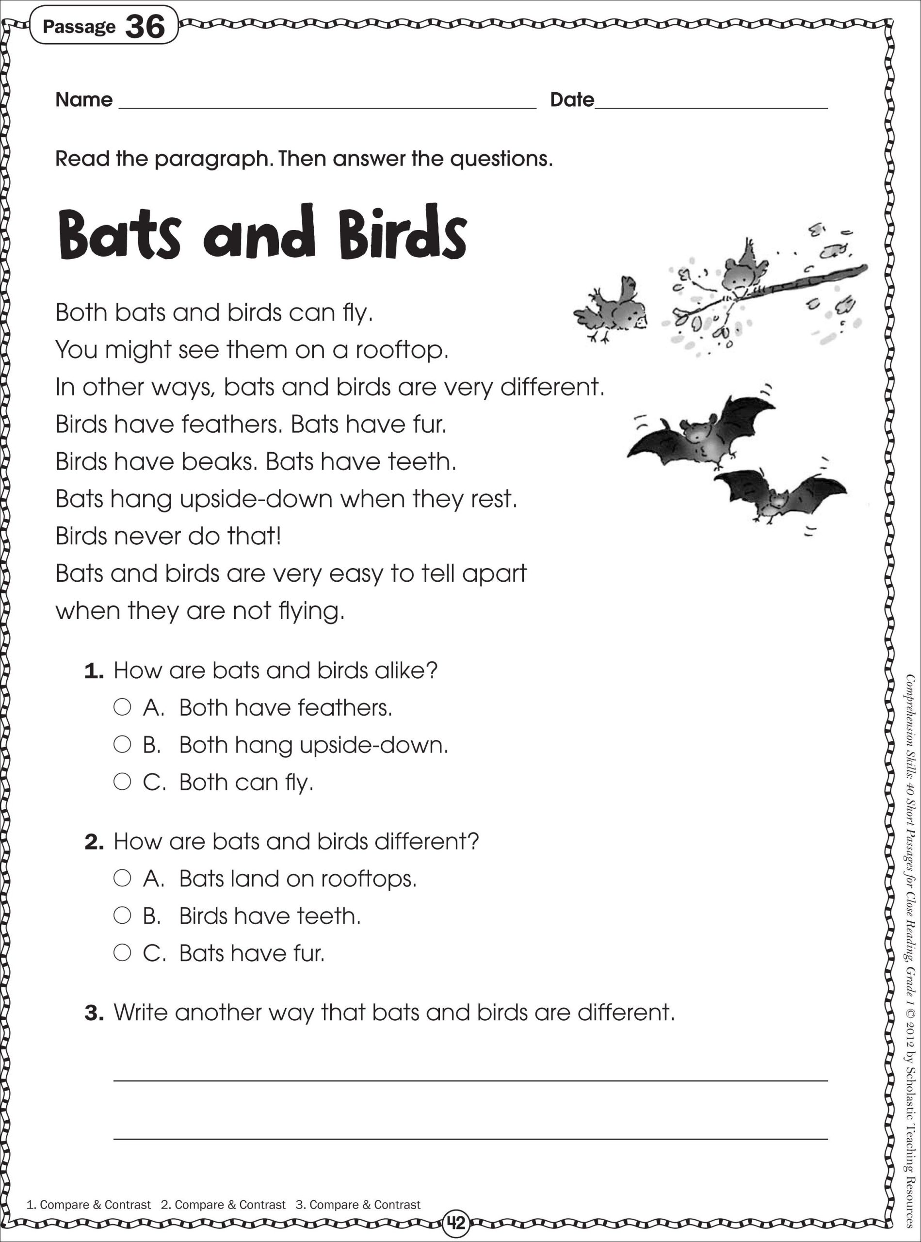 English Comprehension Worksheets For Grade 1 Pdf