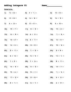 Integers Worksheet 8th Grade