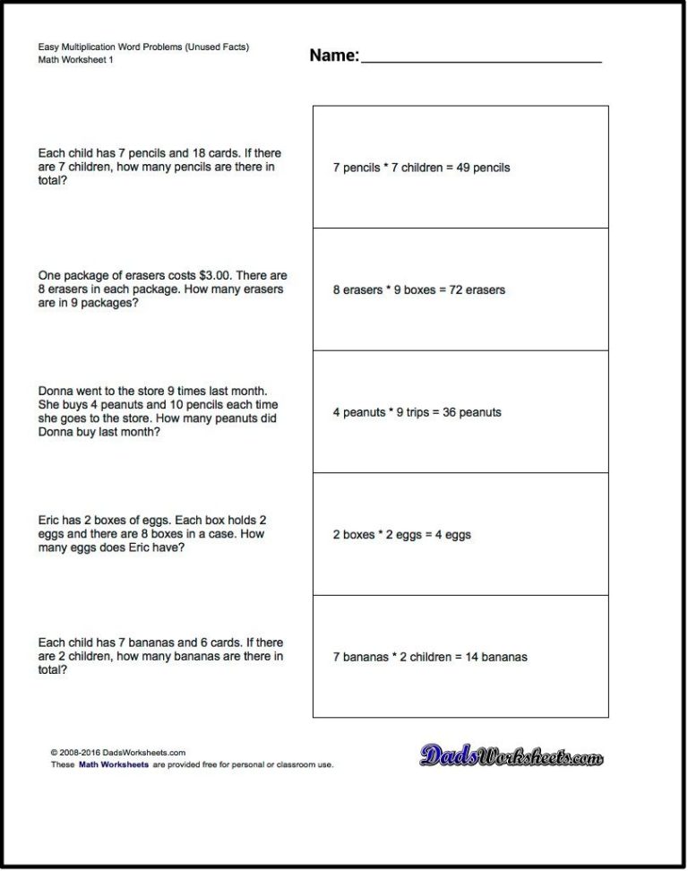 Multiplication Word Problems Worksheets