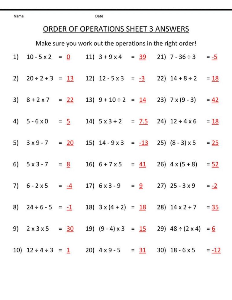 6th Grade Math Worksheets With Answer Key