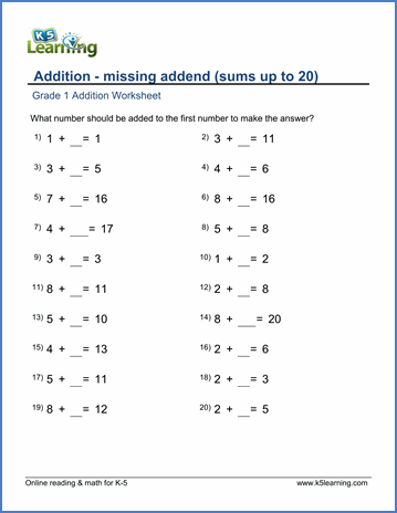 Addition Worksheets For Grade 1