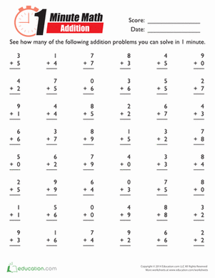 Minute Math Worksheets