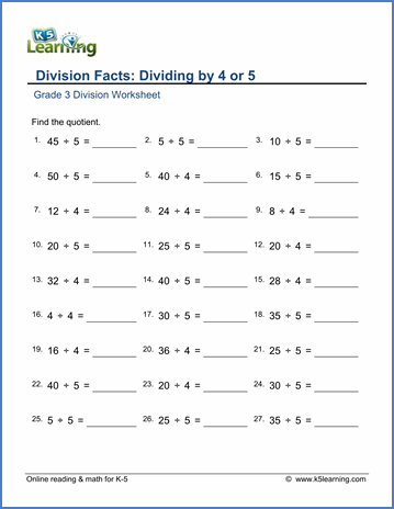 3rd Grade Math Worksheets Division