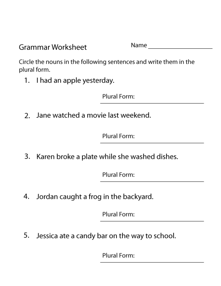 Printable Year 4 English Worksheets Pdf