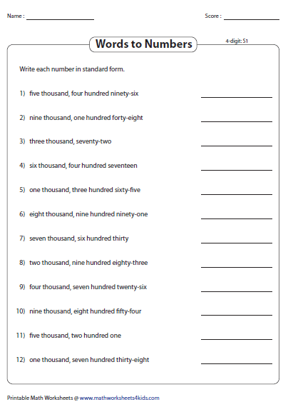 Writing Numbers In Words Worksheets Grade 3