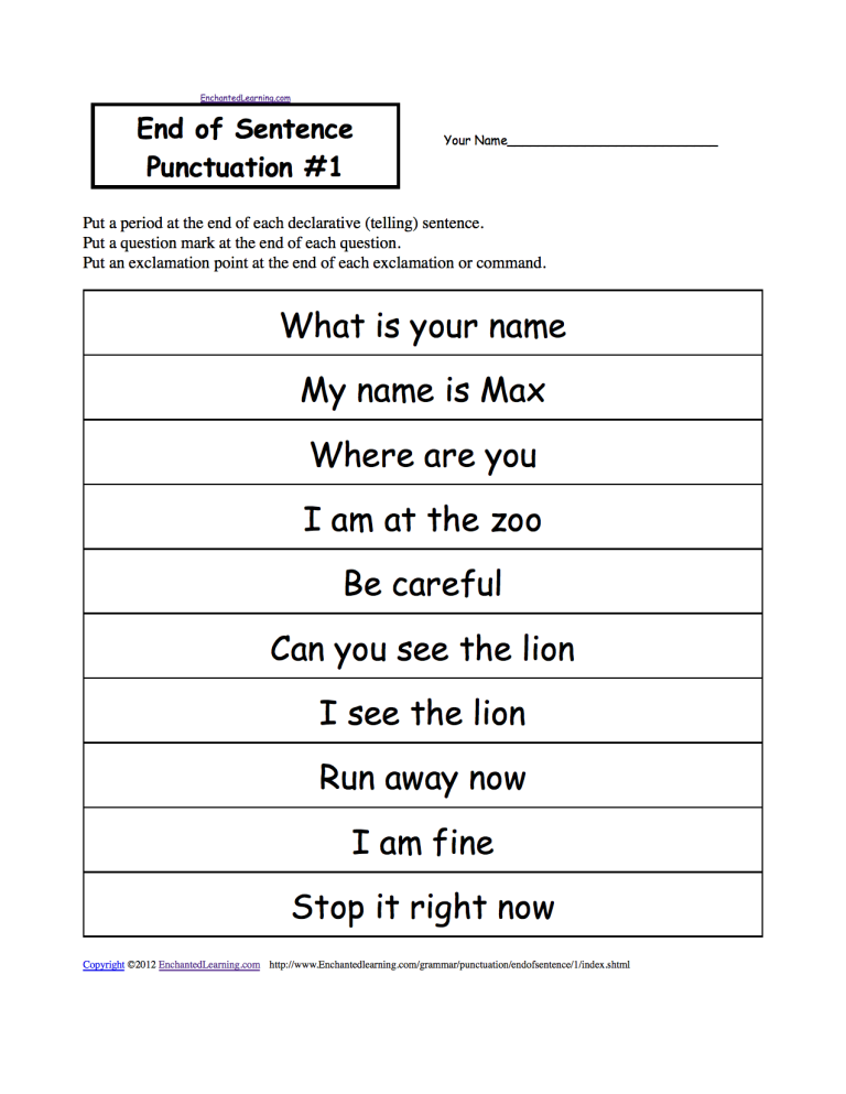 Punctuation Worksheets For Grade 2