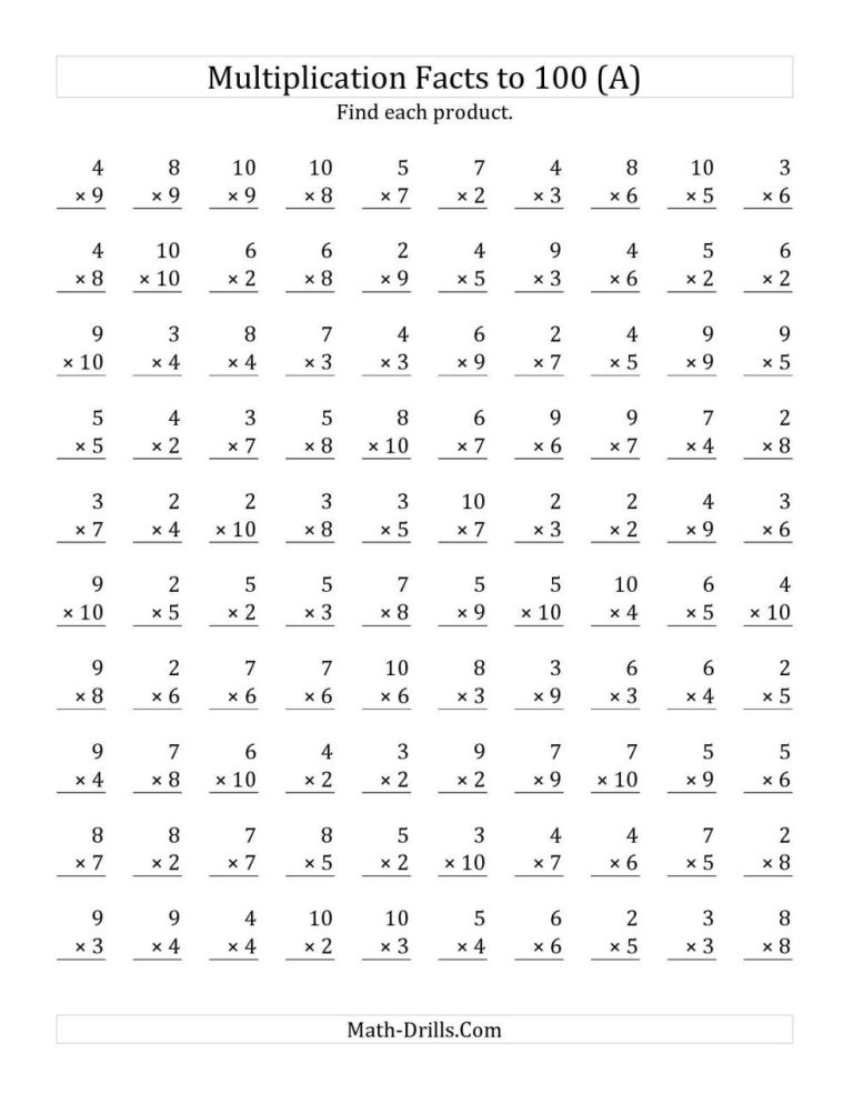 Math Facts Worksheets