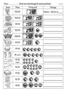 South African Money Worksheets Grade 1