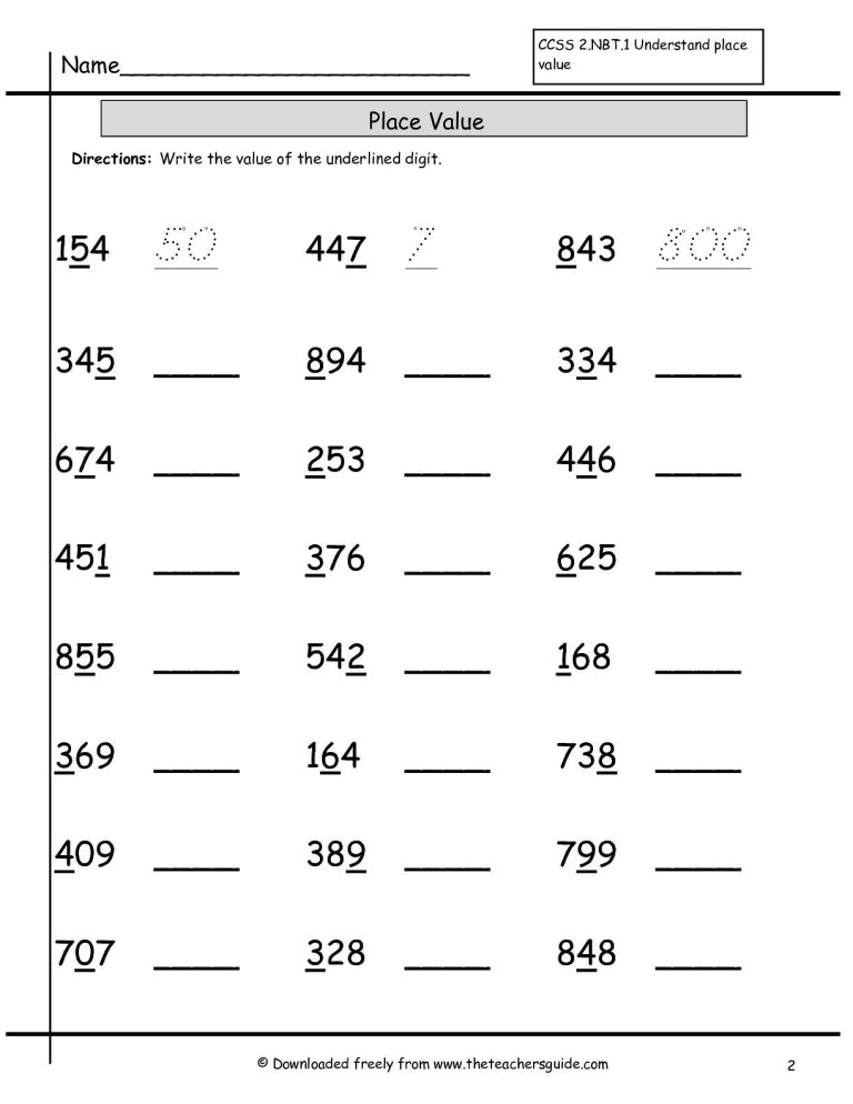 Place Value Worksheets Pdf